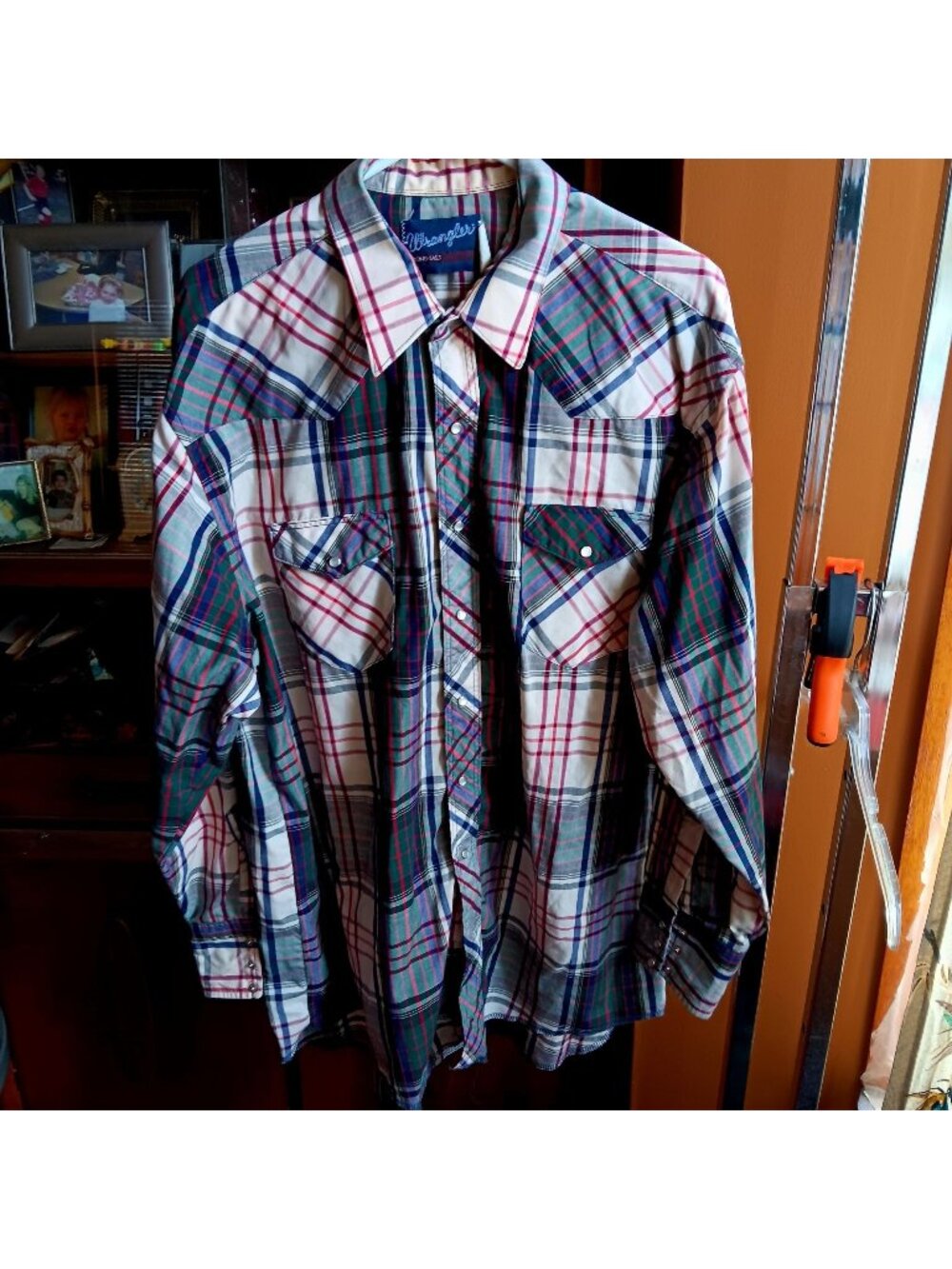 XXL Wrangler True Vintage Western Cowboy Shirt Snap Pockets X-Long Tails 18x36